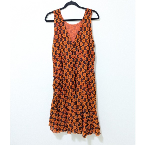 Cabi Flip Reversible Sleeveless Midi Dress Tiger Lily Orange Navy Blue 6370 XL - Picture 4 of 9